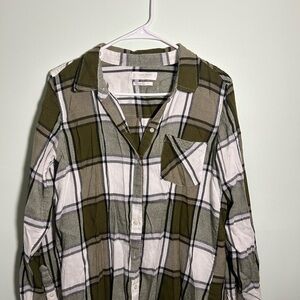 Lucky Brand Olive and White Plaid Button-Down Shirt